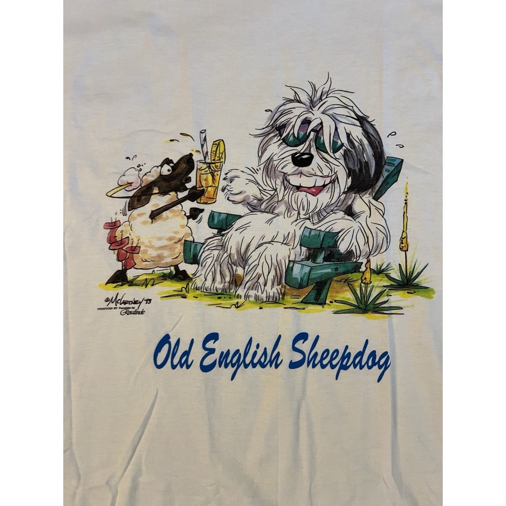 Vintage 1993 QMcCartney Rosalinde Old English Sheepdog Single Stitch Shirt L E39
